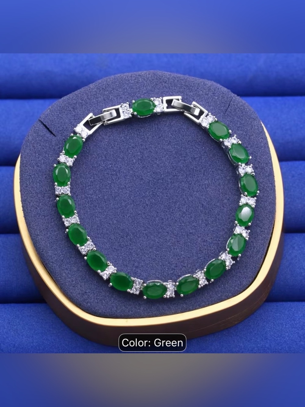 Green Oval Gemstone Tennis Bracelet - Women Jewelry